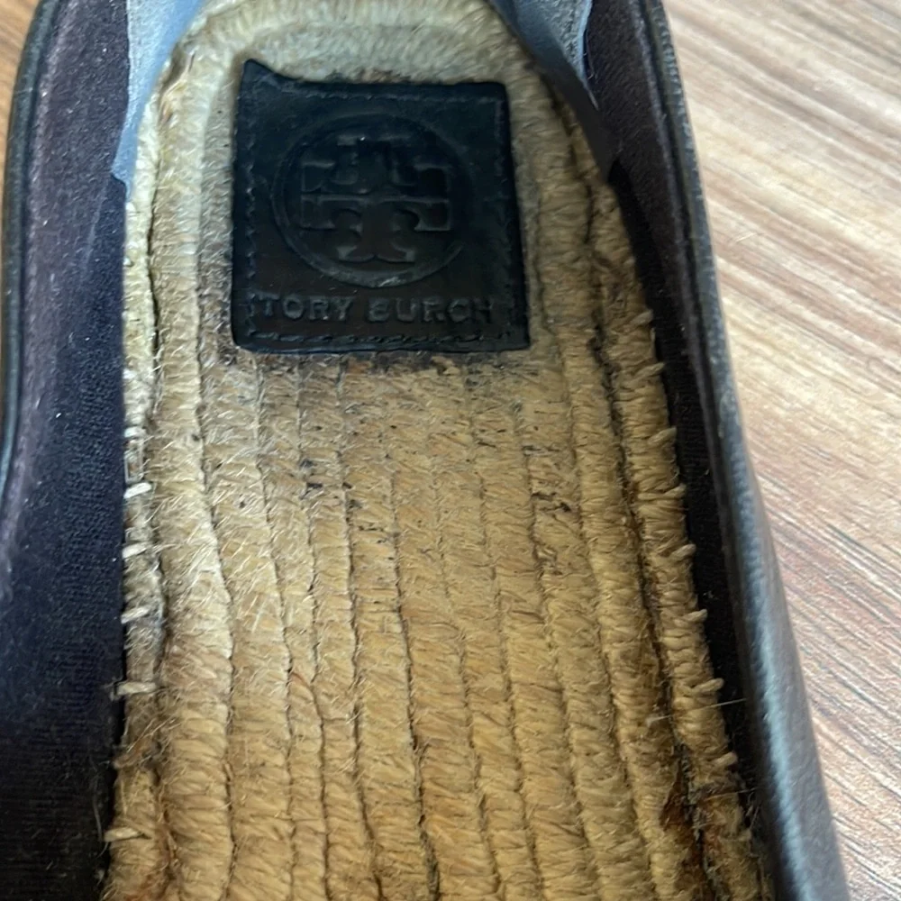 Tory Burch Blossom Leather Espadrille Black Flower Slip On Shoe Women’s Size 10